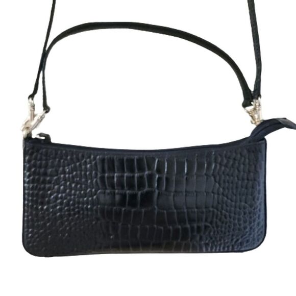 Giani Bernini Crocodile Genuine Leather Shoulder Bag Small Black Y2K 2000 - Picture 4 of 6